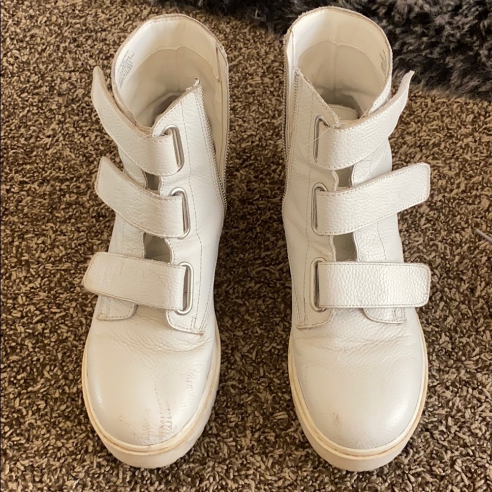 White triple strap boots